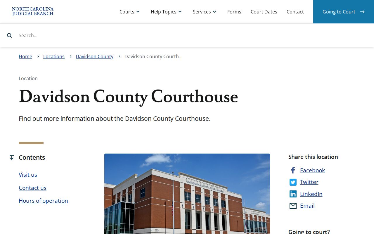 Davidson County Courthouse official address hours and clerk contact