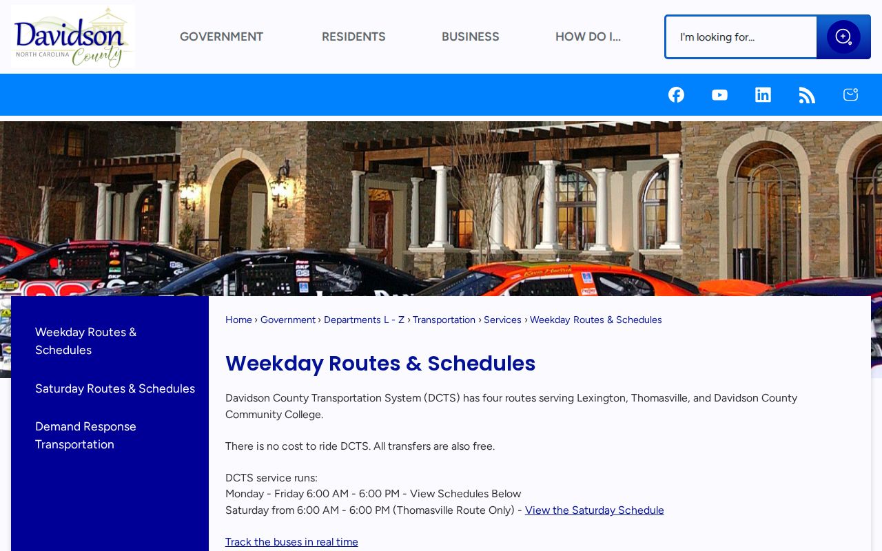 Davidson County weekday transportation route information with no inferred jail stop