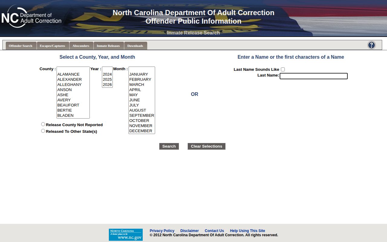 NCDAC Davidson prison release search for released inmates