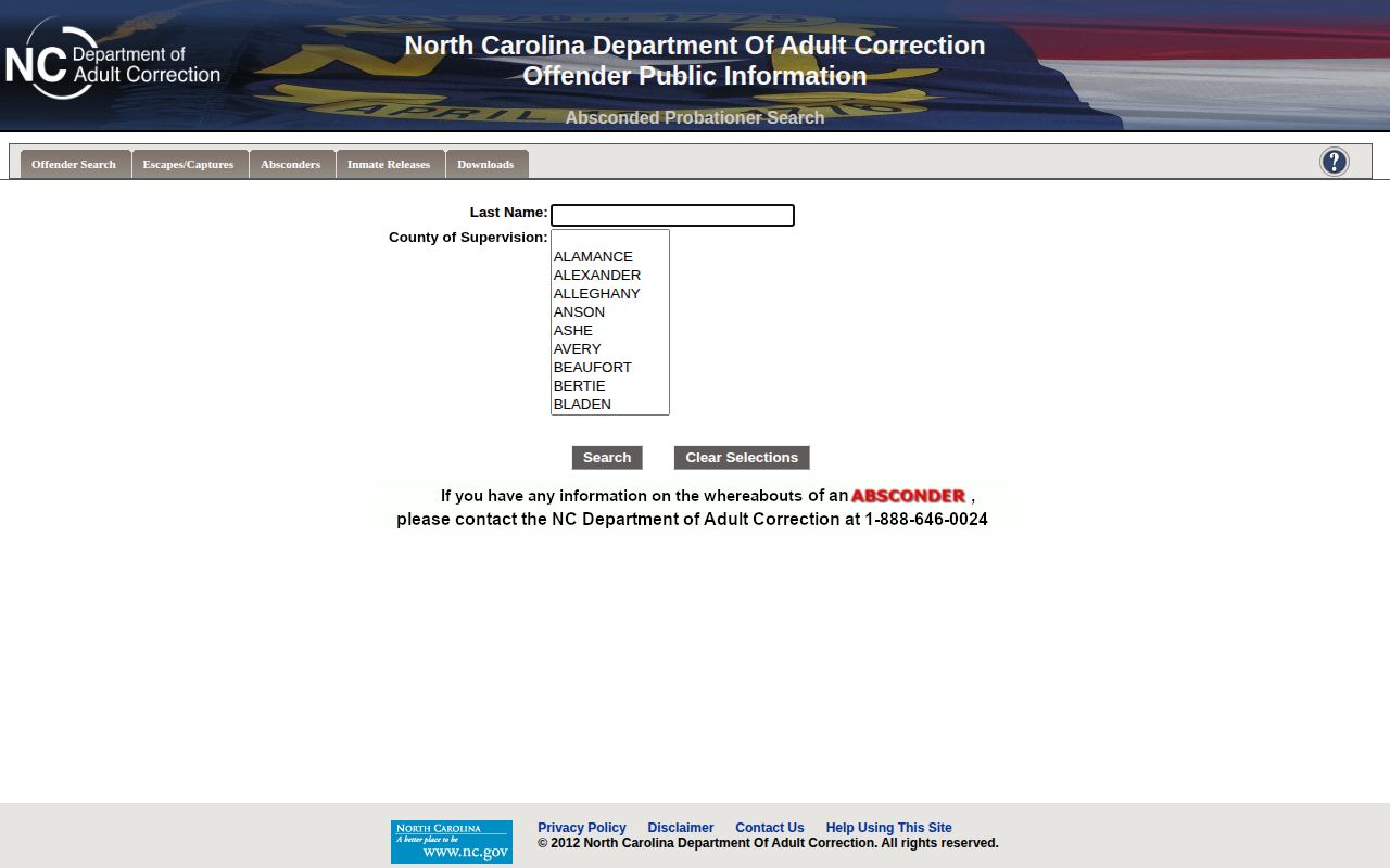 NCDAC official absconder lookup search form